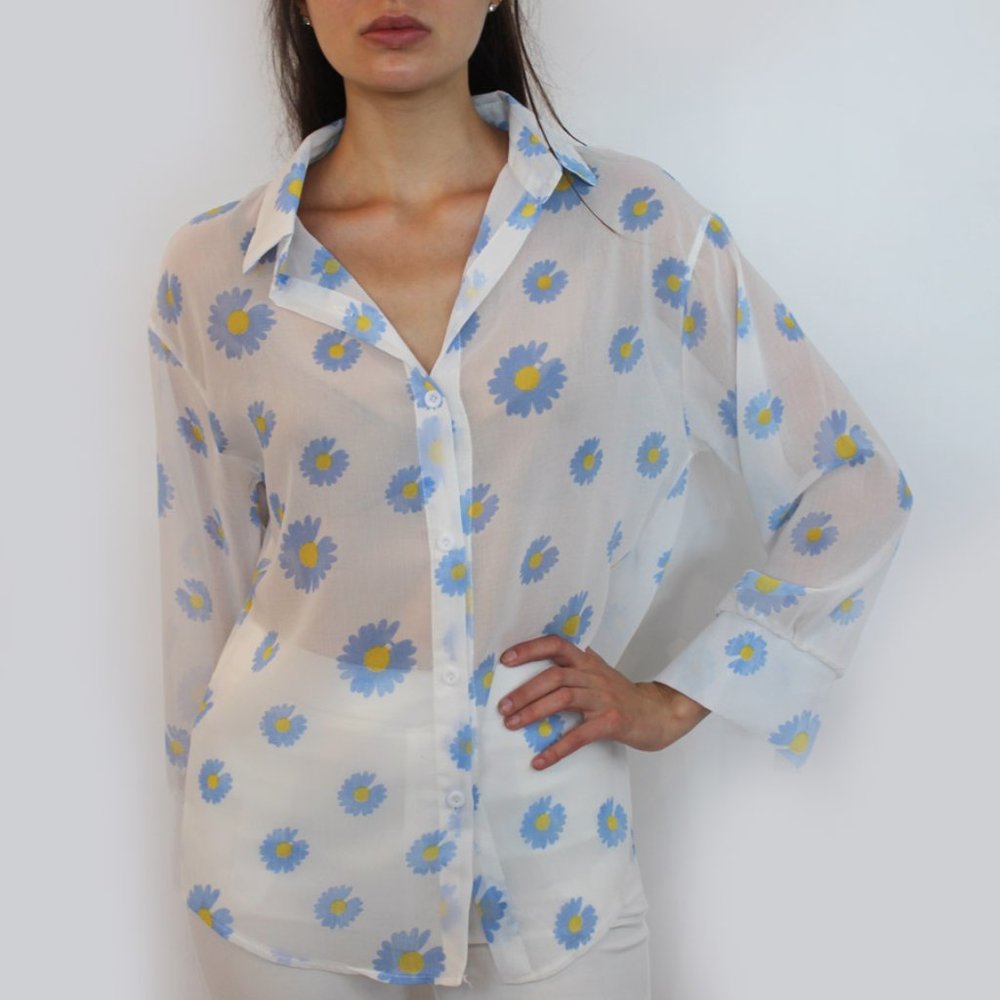 Beaded Daisy Button Down Blouse ST-823